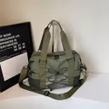 Army green large capacity nylon travel bag with mesh pocket and adjustable strap - Green