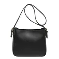 Bolso bandolera retro de cuero mate negro con detalles dorados y borla para mujer - Negro