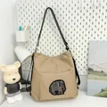 Khaki elephant pattern nylon tote bag with black woven straps for daily commute - Khaki