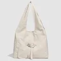 Minimalist cream white tote bag with front pocket and wide adjustable shoulder strap - Beige