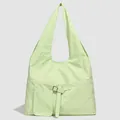 Minimalist light green pleated tote bag featuring double front pockets and metal buckle - Green