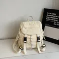 Cream white nylon backpack with black buckles and drawstring, minimalist summer school bag - Off White