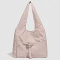 Pink pleated nylon tote bag with front pocket and drawstring metal buckle detail - Lotus Pink