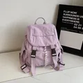 Minimalist lavender nylon backpack for summer travel and yoga with buckle and drawstring - Purple