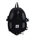 Sac à dos extérieur léger noir avec détails gris à carreaux et cordon élastique - Noir Petit