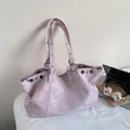 Borsa tote viola chiaro con occhielli argentati e trama in finto scamosciato vintage - Rosa