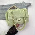 Mint green quilted crossbody bag with golden chain strap and turn-lock closure - Green