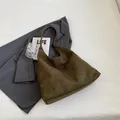 Deep olive green suede hobo tote bag for women featuring a minimalist retro matte finish - Green