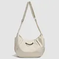 Minimalistische beige maanvormige schoudertas met geweven touwen en brede schouderriem - Beige