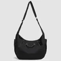 Minimalistische zwarte nylon crossbodytas met geweven touw en verstelbare schouderriem - Zwart