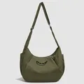 Olijfgroene nylon crossbodytas met grote capaciteit en verstelbare schouderriem met textuur - Donkergroen
