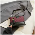 Burgundy quilted bucket bag with chain strap and vintage faux suede material - No Pendant / Black & Purple
