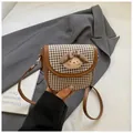 Brown and white plaid mini crossbody bag with a cute 3D cartoon dog and bow detail - Brown Grid