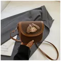 Sweet brown polka dot mini shoulder bag featuring cute 3D bunny decor and leather strap - Brown Polka Dot