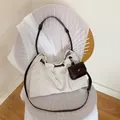 Off-white canvas tote bag with dark brown woven handles and matching mini pouch - Large / Beige