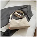 Sac bandoulière minimaliste en toile blanc crème avec broderie et nœud décoratif - Blanc Crème (Sans Pendentif)