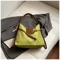 Retro grass green suede shoulder bag with brown leather straps and beaded charm - With Charm / Green