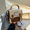 Vintage-Rucksack aus beigem Canvas und dunkelbraunem Leder mit Silber-Hardware - Khaki