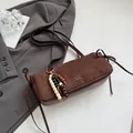 Dark brown suede underarm bag with vintage beaded fringe and logo detail - With Pendant / Brown