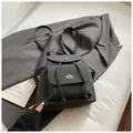 Dark grey fabric vintage backpack for women with drawstring closure and metal buckle - No Pendant / Black