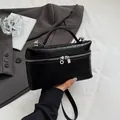 Chic black crocodile embossed box bag for women with dual-design metal zipper pull - Black