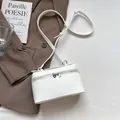 White litchi pattern small square box bag with silver hardware and top handle - White
