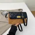 Retro Umhängetasche mit Rautensteppung in Schwarz und Braun im Kontrast-Look - Khaki