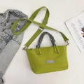 Grass green minimalist crossbody square bag with gray woven handles and nylon strap - Green