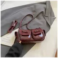Retro weinrote Denim-Schultertasche mit niedlichen Schleifentaschen und Riemen - Weinrot Ohne Anhänger