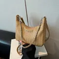 Sac à bandoulière tressé kaki à grande capacité avec élégante bandoulière chaîne - Petit / Kaki