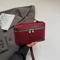 Burgundy suede Boston handbag with heart-shaped zipper and adjustable shoulder strap - Red