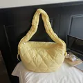 Quilted bright yellow heart pattern hobo bag with large capacity and ruffled strap - Yellow