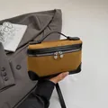 Brown suede box bag with black leather trim and silver heart zipper pulls - Brown