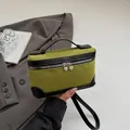 Olive green suede mini box bag with black leather trim and silver heart zippers - Green