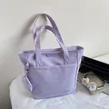 Lavender purple large capacity tote bag with small coin purse and minimal brand patch - Purple
