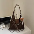 Chic leopard print large tote bag with brown leather trim and bear charm accessory - Coffee With Charms