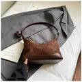 Vintage brown suede leopard print underarm bag with adjustable leather strap - Coffee without Pendant