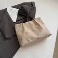 Beige faux suede tote bag with floral laser-cut patterns and black leather straps - No Pendant / Beige Grey