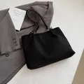 Black suede tote bag with embossed star pattern and golden metal strap rings - No Pendant / Black