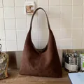 Minimalist coffee brown suede tote bag with large capacity for autumn commuting - Brown