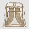 Minimalist clear PVC backpack with khaki straps and a large main compartment for students - Brown