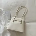 Chic off-white litchi grain tote bag with slim shoulder straps and bead detail - White
