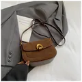 Retro dark brown suede saddle bag with elegant gold U-shaped buckle and leather strap - Brown No Pendant