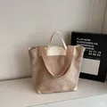 Khaki suede tote bag with cream leather trim and wide adjustable shoulder strap - Khaki