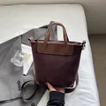 Bolso tote de lona de ante marrón con asas de cuero y correa de hombro ajustable mujer - Café