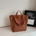 Caramel brown corduroy tote bag with suede texture and dual straps for women - Brown