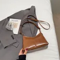 Brown high-gloss faux leather tote bag with gold hardware and adjustable strap - No Pendant / Brown