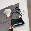 Glossy black hobo bag in soft leather with golden hardware and dual shoulder straps - No Pendant / Black