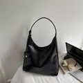 Minimalist black leather Hobo shoulder bag with small coin purse and long strap - Black