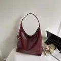 Dark red oversized hobo shoulder bag in PU leather with small coin purse pendant - Red
